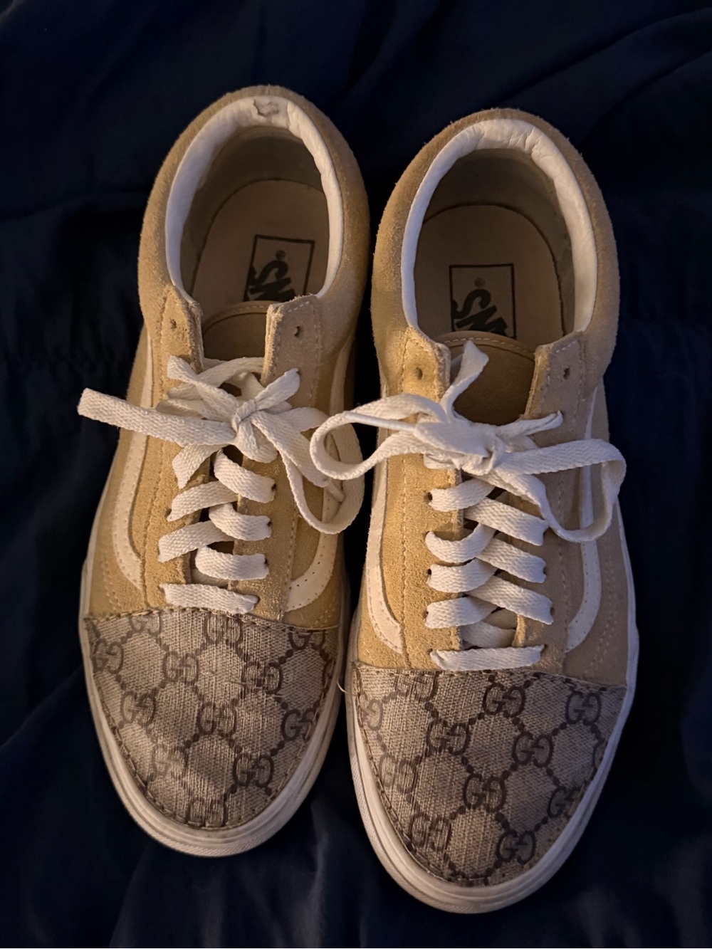 Beige Suede Vans with GG Canvas custom